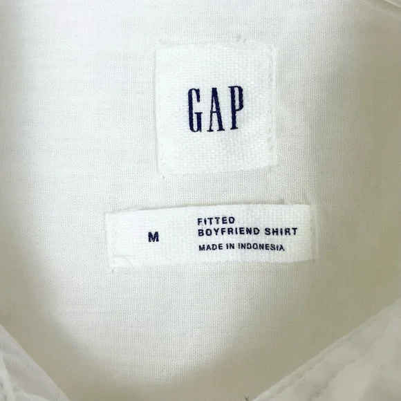 Gap Fitted Boyfriend White Button Down Silver Metallic Clip Dot Shirt Size M - Picture 12 of 14